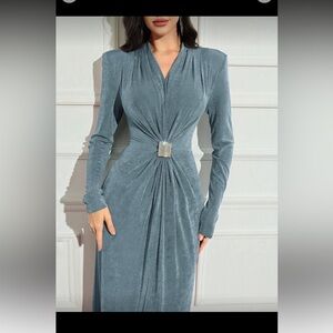 Elegant Blue Long Sleeve Dress